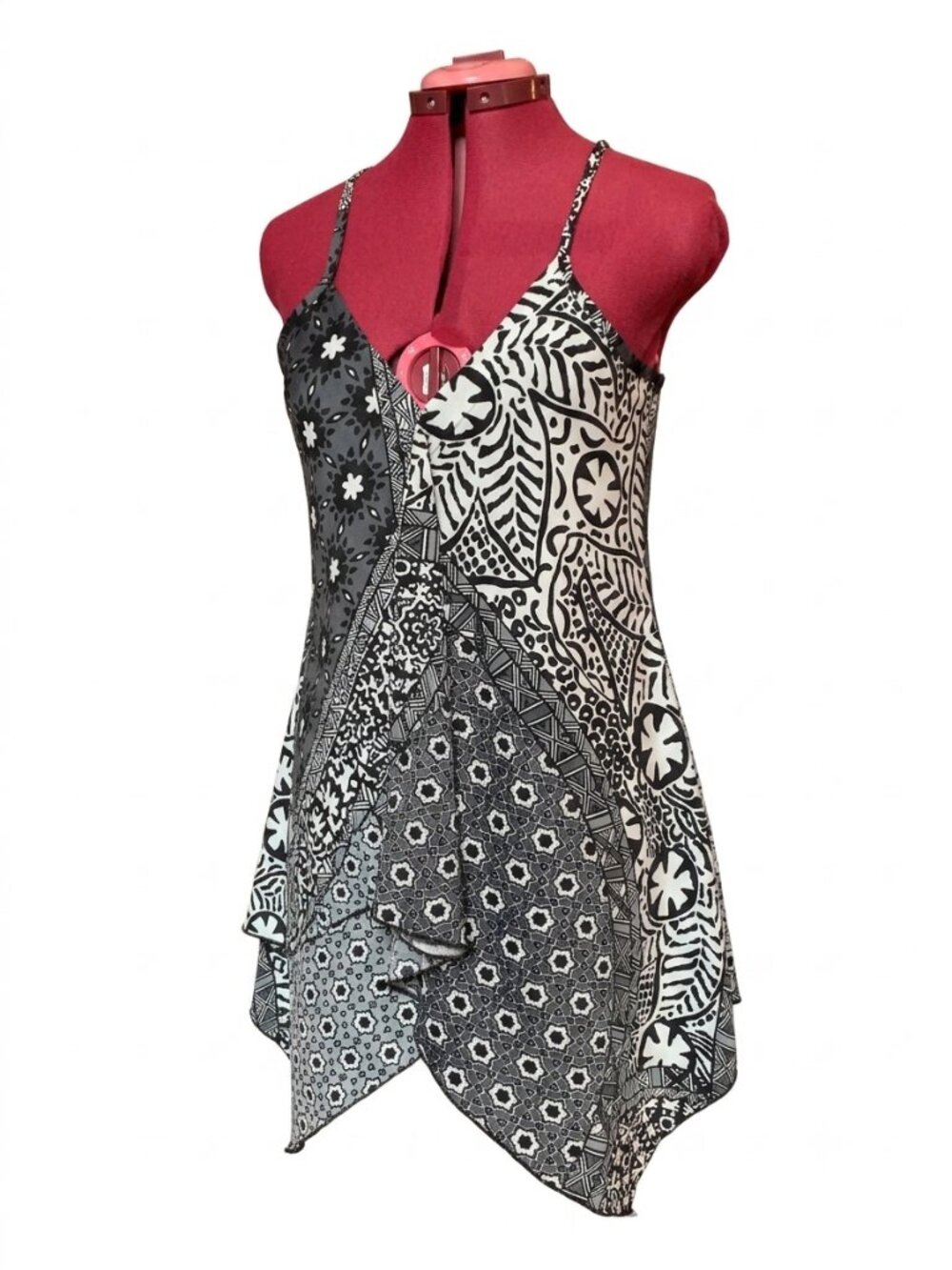 CANDY COUTURE - Black & White Hanky Hem Boho Cami Dress – Size Large